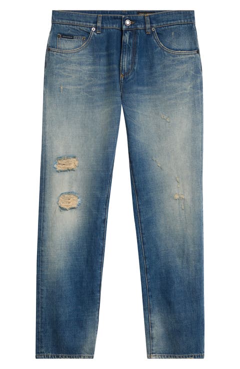 Distressed Straight Leg Jeans