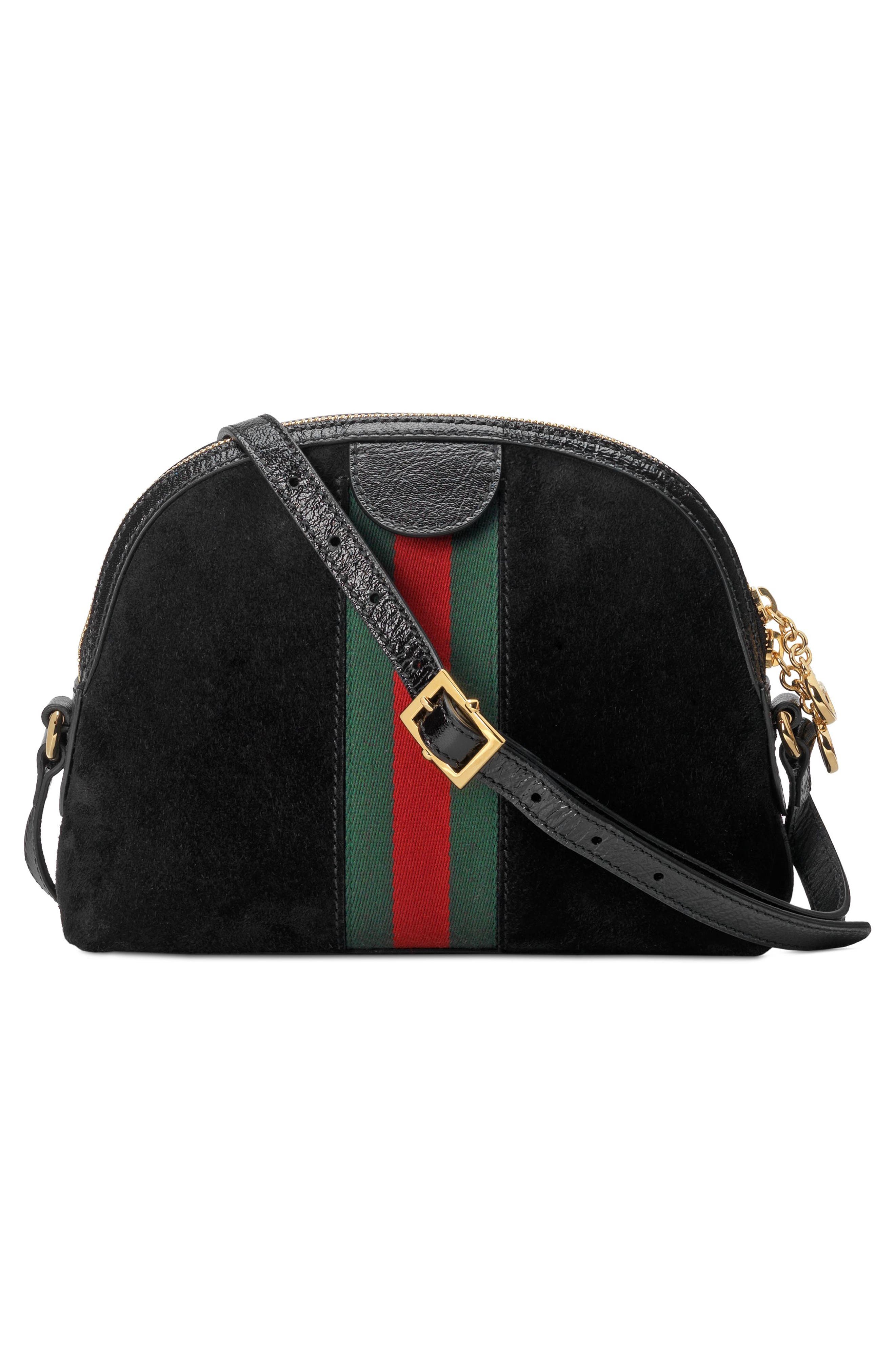 Small Suede Shoulder Bag, Alternate, color, NERO/ NERO/ VERT RED VERT