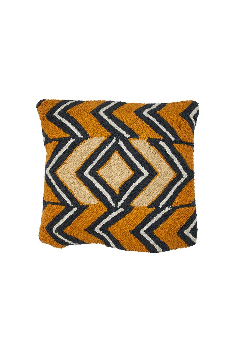 Cotton Punch Hook Pillow with Chevron Design, Multicolor, Main, color, Orange