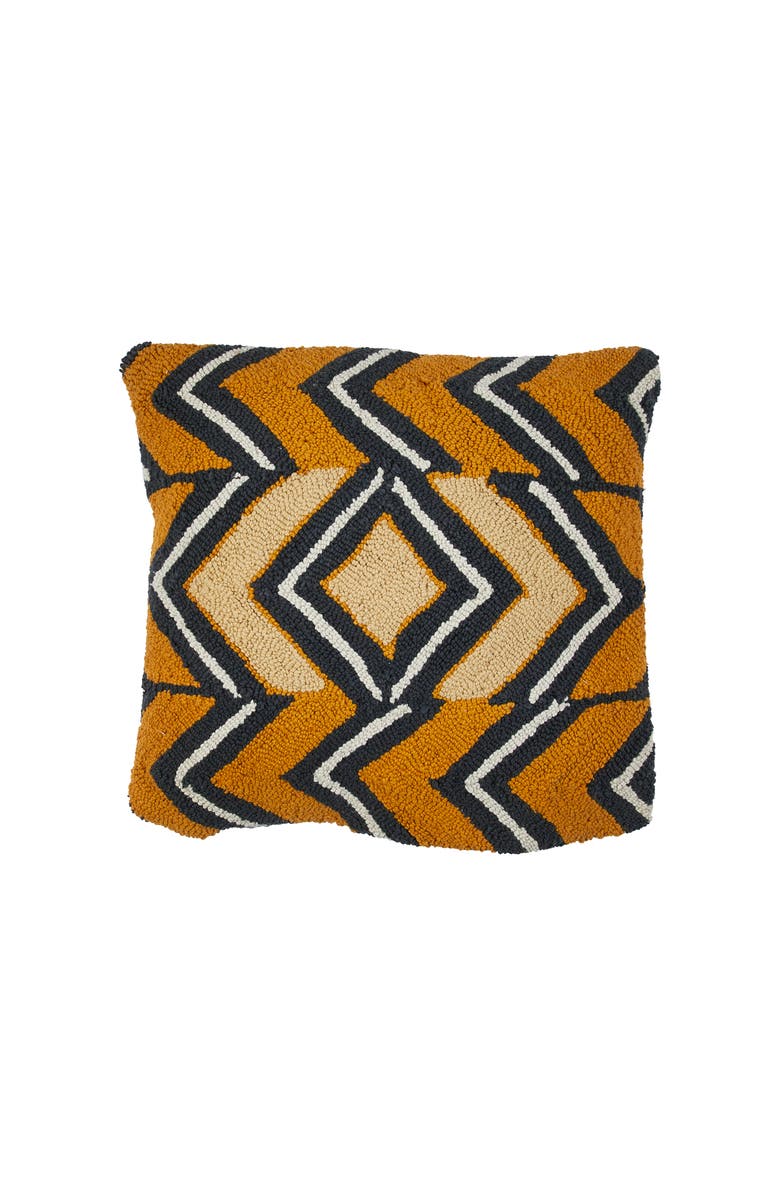 Storied Home Cotton Punch Hook Pillow with Chevron Design, Multicolor, Main, color, Orange