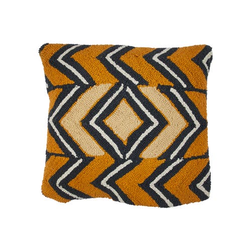 Storied Home Cotton Punch Hook Pillow With Chevron Design, Multicolor In Brown
