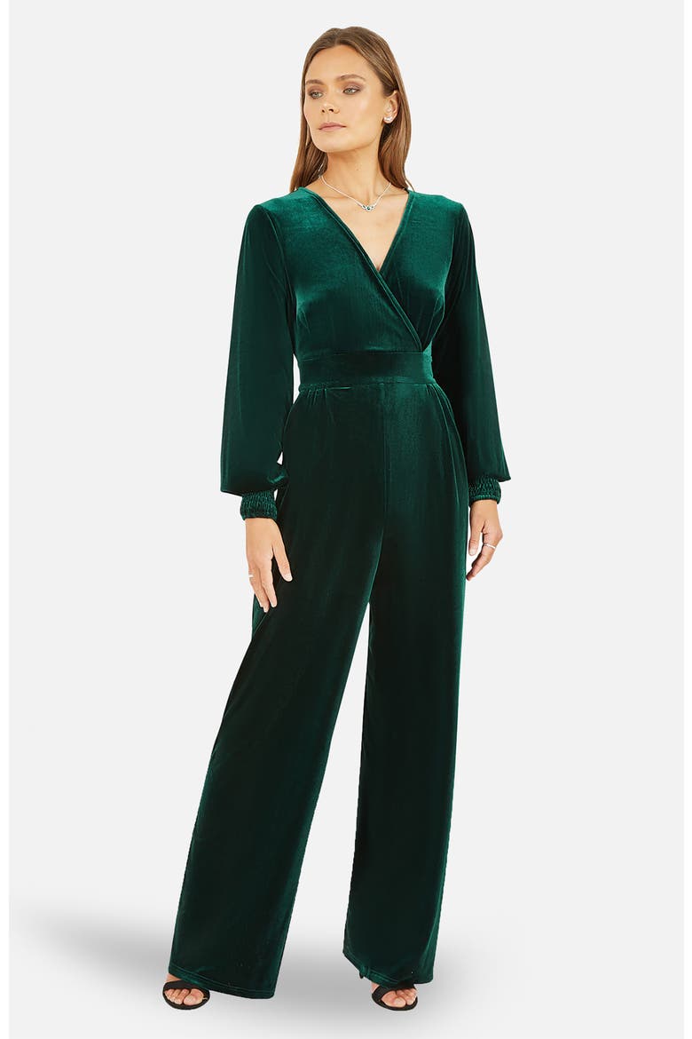 Velvet Long Sleeve Jumpsuit, Main, color, Green