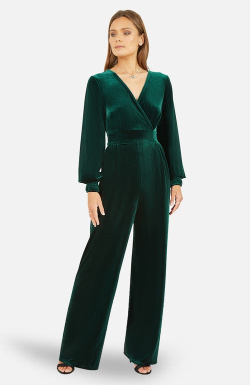 Yumi Velvet Long Sleeve Jumpsuit In Green