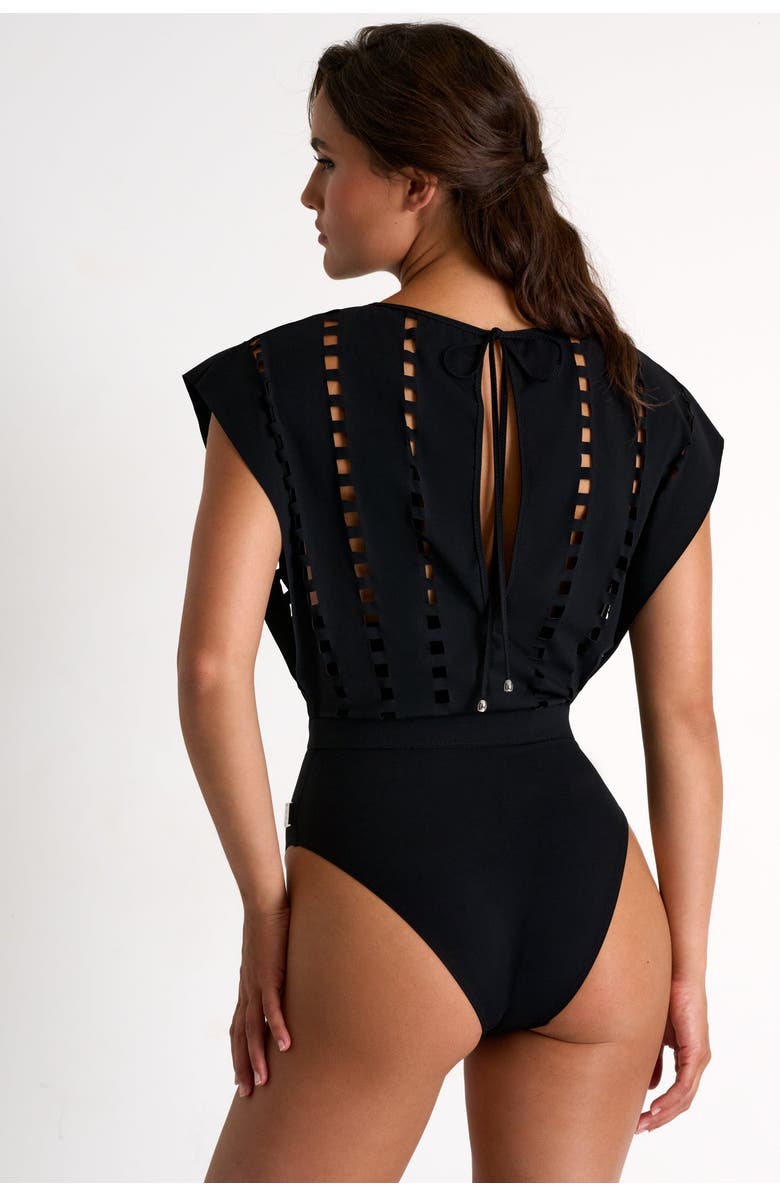 SHAN Elegant One-Piece Swimsuit With Mosaic Cutouts, Alternate, color, Black