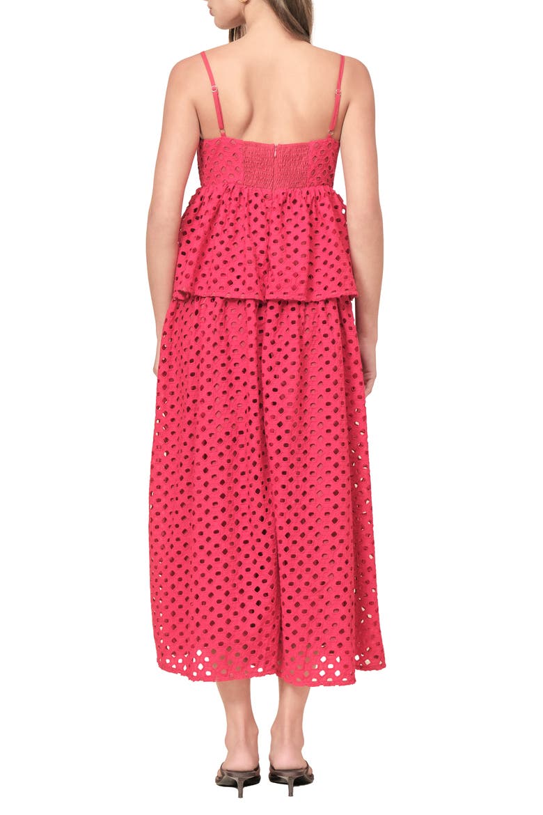 Eden Cotton Eyelet Peplum Midi Dress, Alternate, color, RUBY EYELE