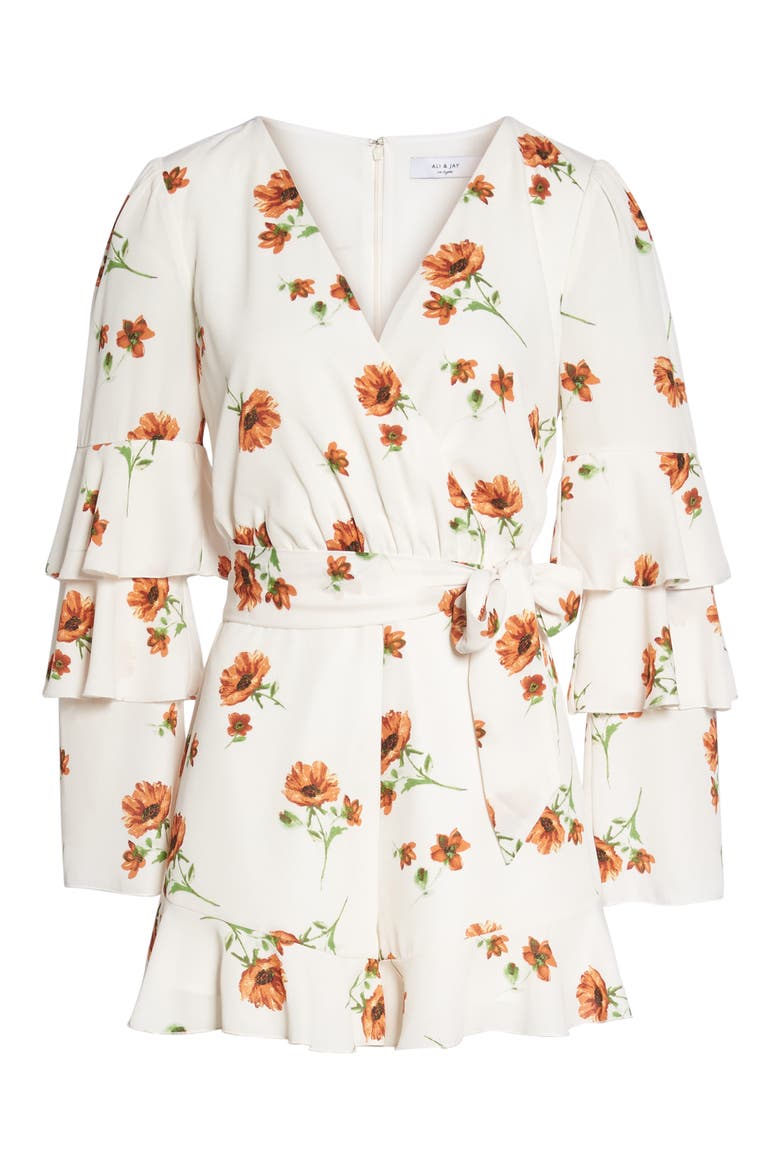 Silverlake Floral Ruffle Romper, Alternate, color, RUST FIELD FLOWERS