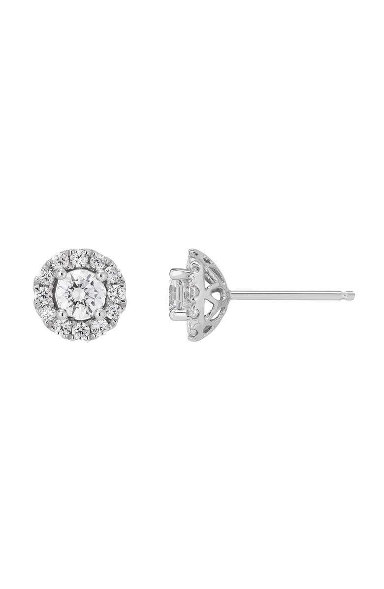 Frankie & Zoe 14K White Gold Lab Grown Round Diamond Halo Stud Earrings, Alternate, color, White Gold
