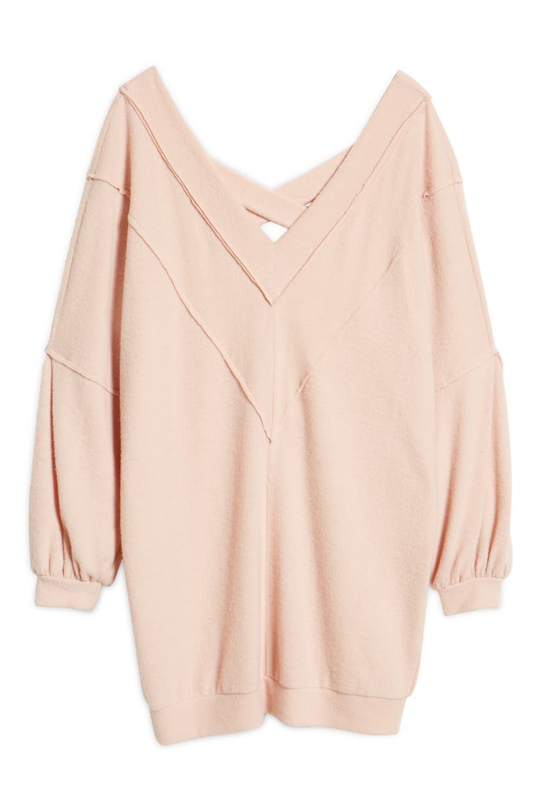 Cozy Double V Long Sleeve Throw On Dress, Alternate, color, PINK SMOKE