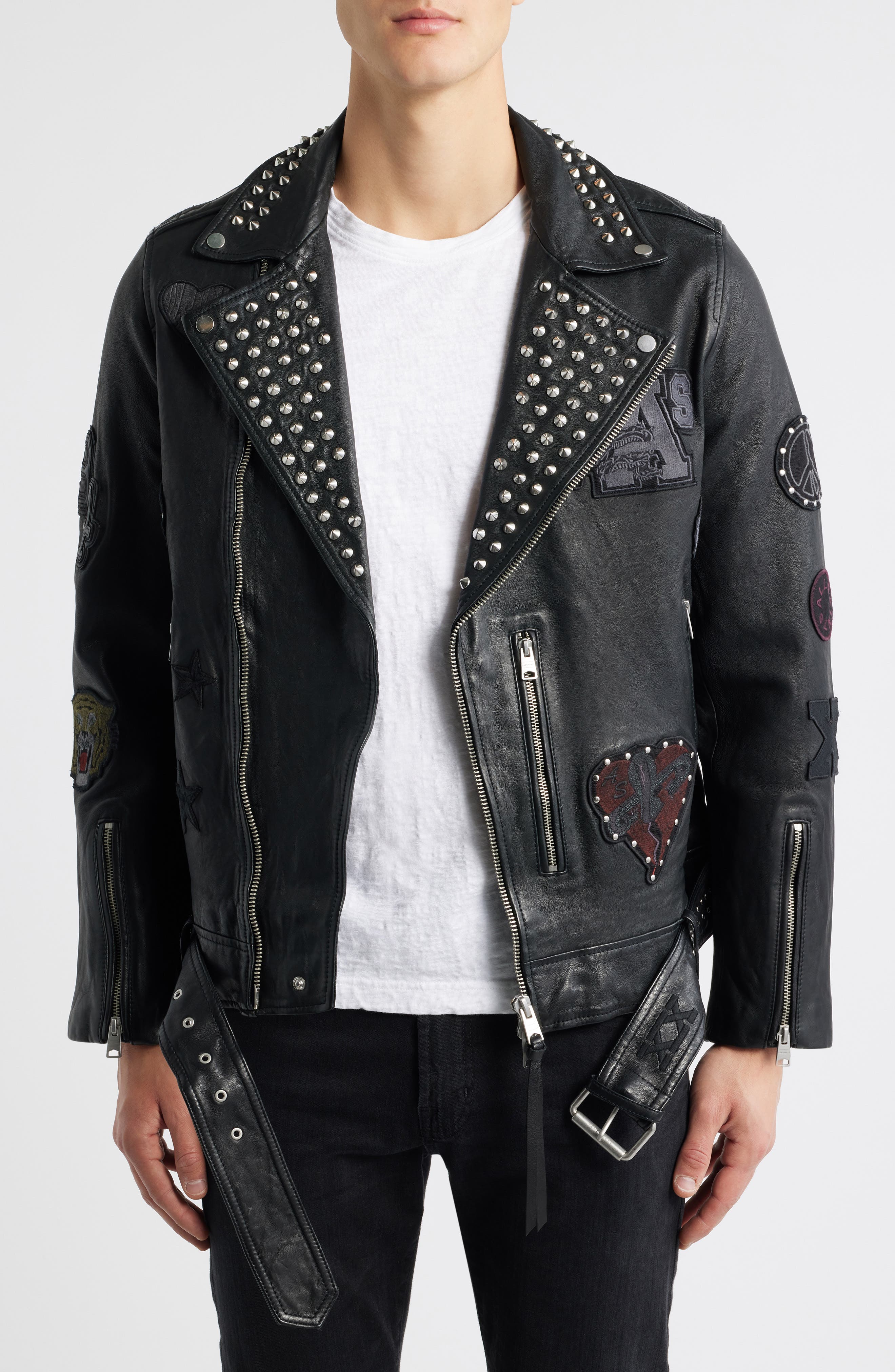 Cole Studded Lambskin Leather Biker Jacket (Men) | Nordstrom