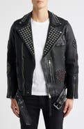 AllSaints Cole Studded Lambskin Leather Biker Jacket