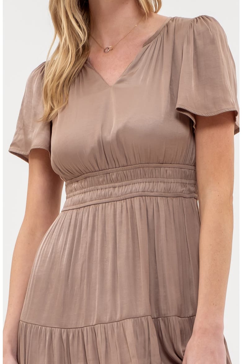 Short Sleeve Empire Waist Midi Dress, Alternate, color, MOCHA
