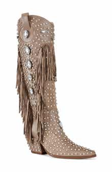 AZALEA WANG Tadao Fringe & Crystal Embellished Western Boot