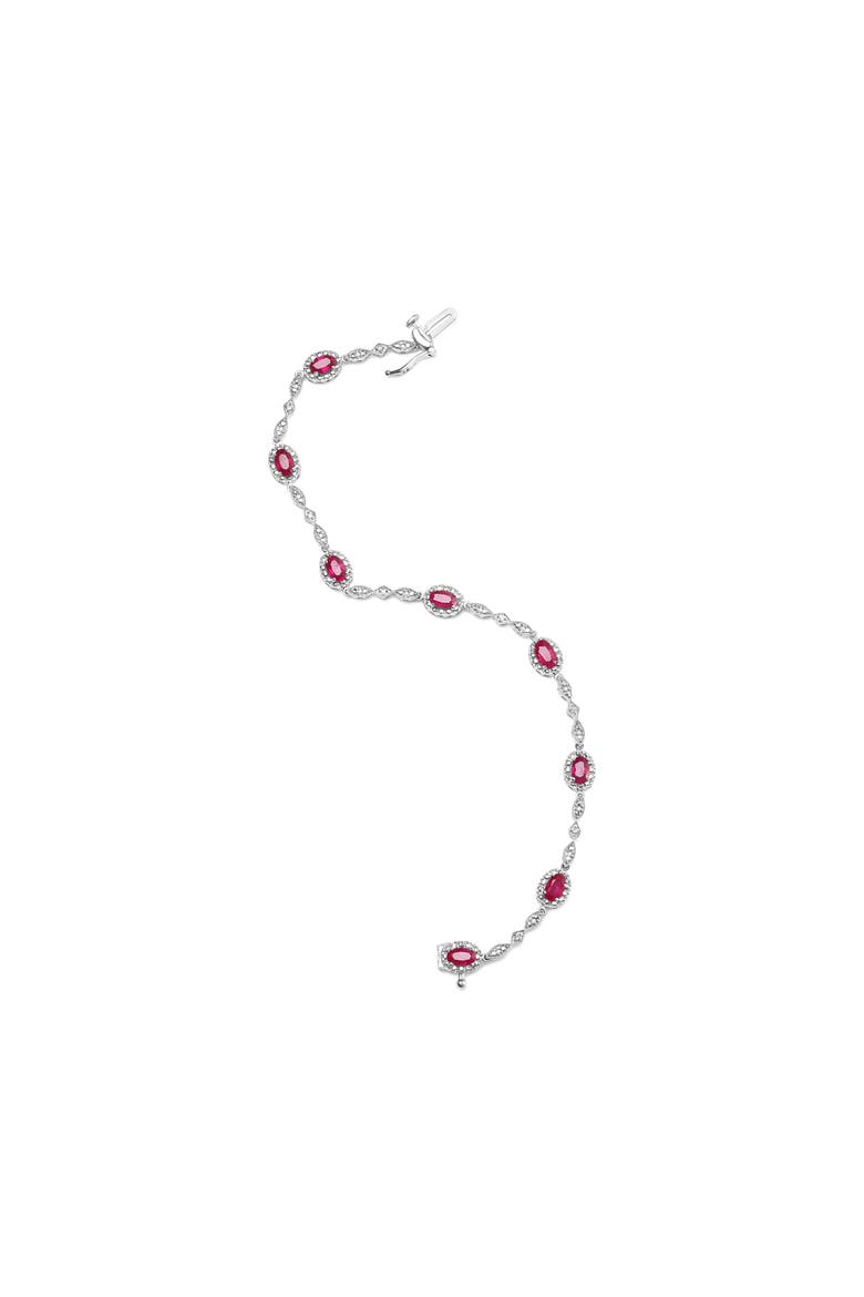 10K White Gold 4.5mm x 3mm Oval Ruby and Diamond Link Bracelet -, Alternate, color, White