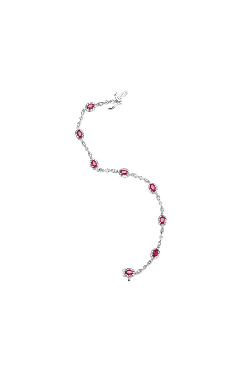 Haus of Brilliance 10K White Gold 4.5mm x 3mm Oval Ruby and Diamond Link Bracelet -, Alternate, color, White