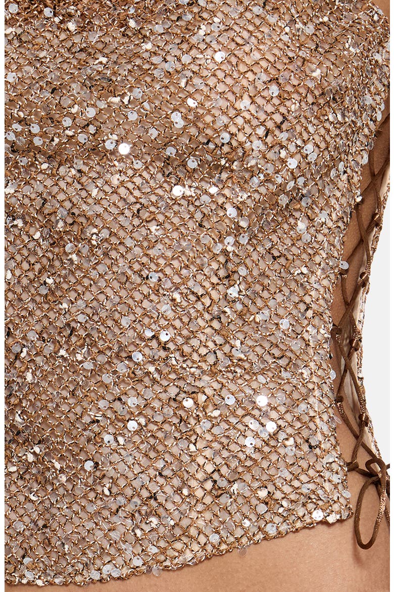 Deva Sequin Knit Corset Top, Alternate, color, GOLD