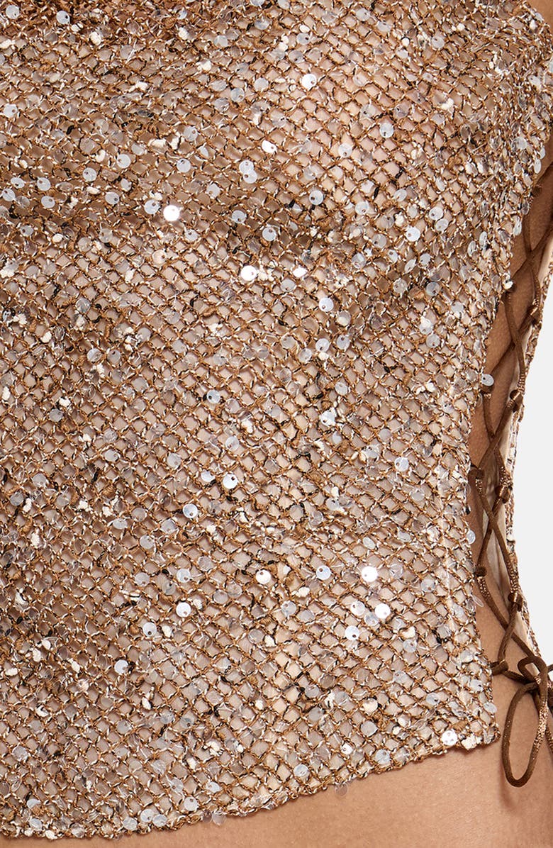 JADED LONDON Sequin Crop Lace-Up Side Corset Top, Alternate, color, Gold