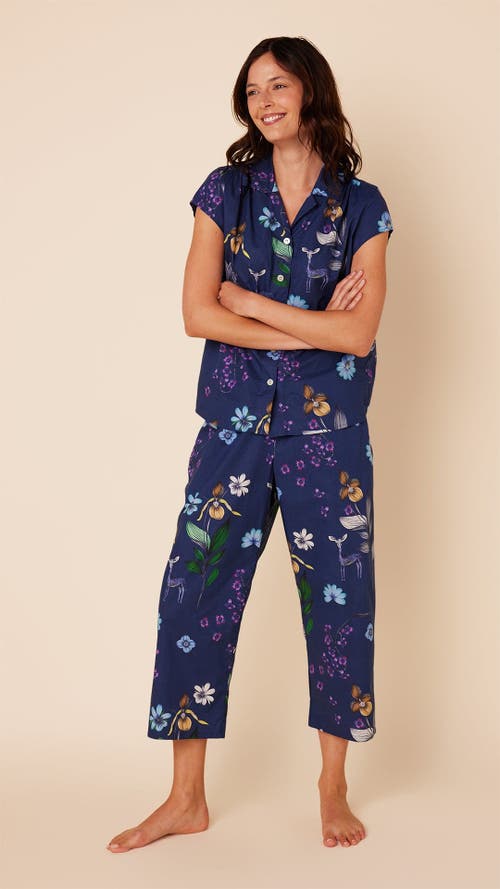 The Cat's Pajamas Luxe Pima Cropped Pajama Print Set In Blue