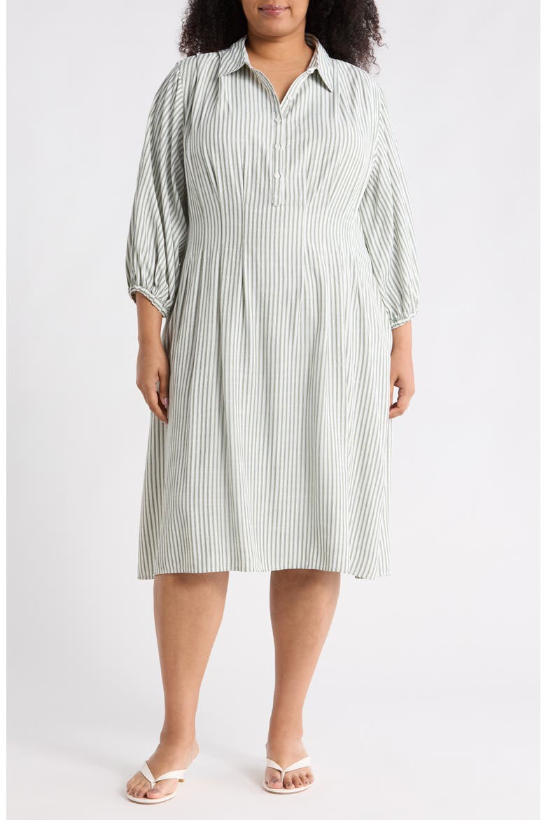 Tiered Shirtdress, Main, color, GREEN/ CREAM TABLE STRIPE