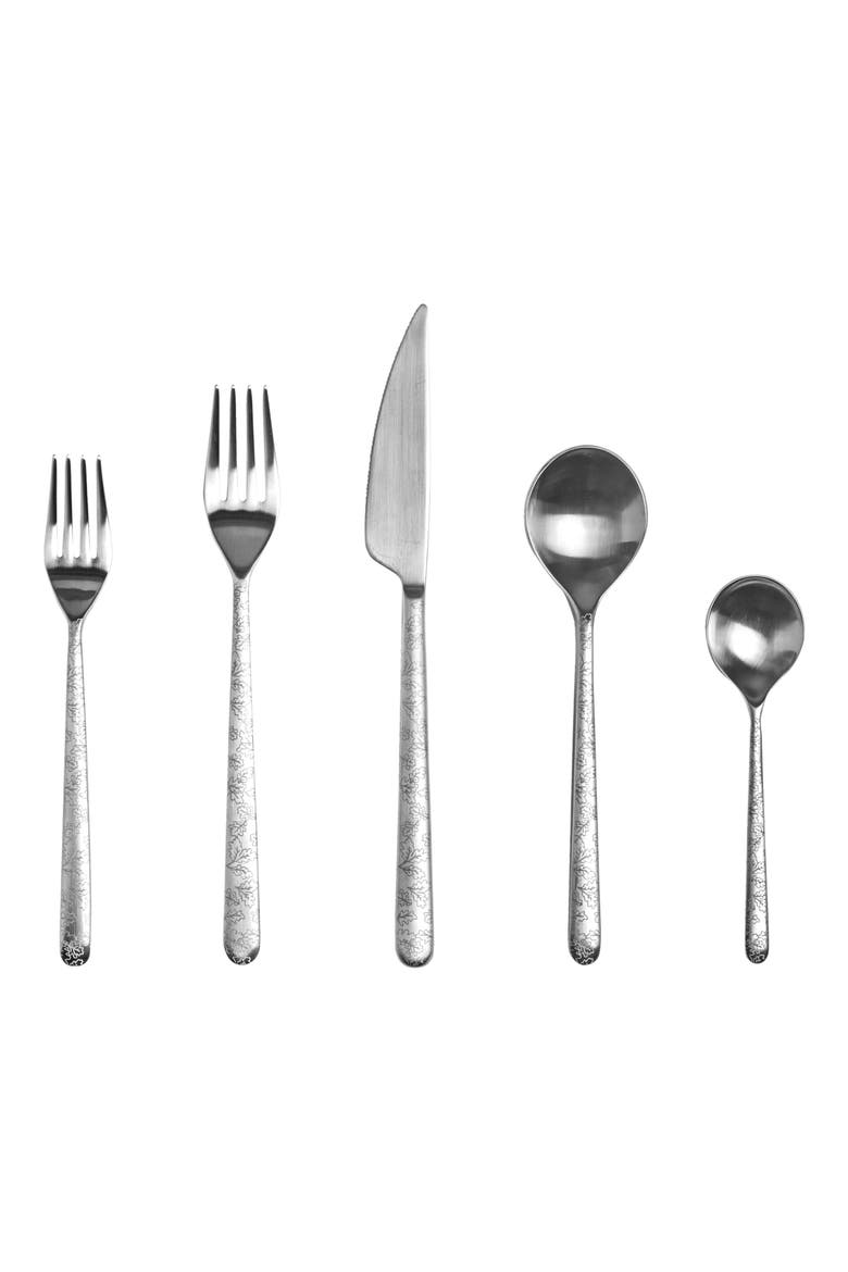 Linea Leaves 5-Piece Place Setting, Main, color, STAINLESS STEEL
