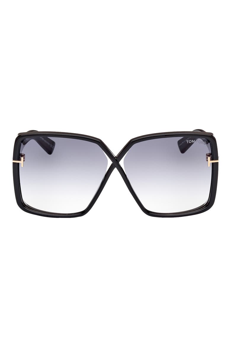 Yvonne 63mm Oversize Gradient Butterfly Sunglasses, Main, color, SHINY BLACK / GRADIENT SMOKE