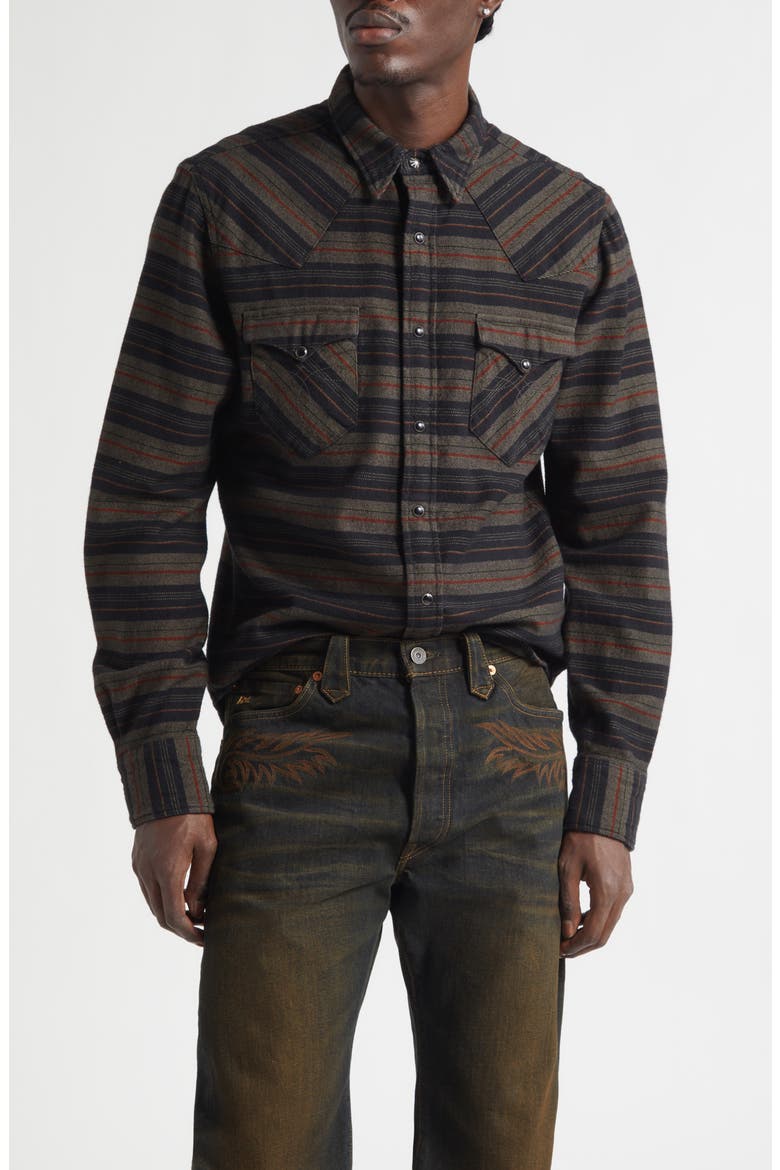 Slim Fit Plaid Twill Western Shirt, Main, color, DARK NAVY MULTI
