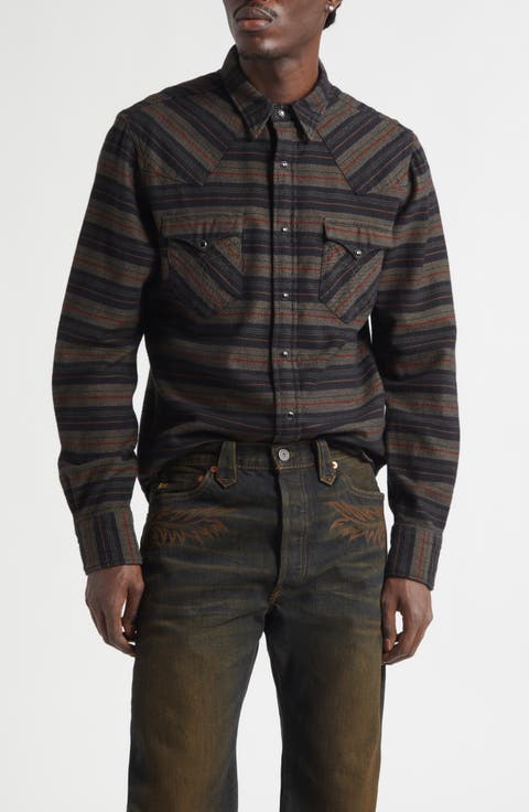 Slim Fit Plaid Twill Western Shirt