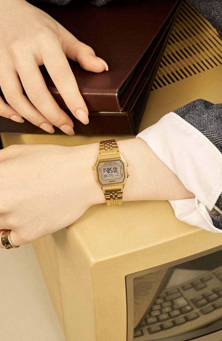 CASIO Vintage LA680WGA-9VT Digital Bracelet Watch, 33.5mm × 28.6mm, Alternate, color, Gold