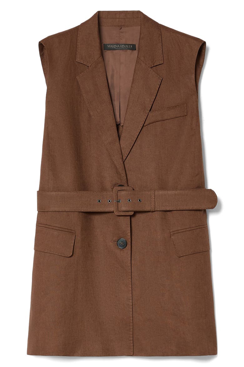Orli Belted Linen Vest, Alternate, color, COCOA