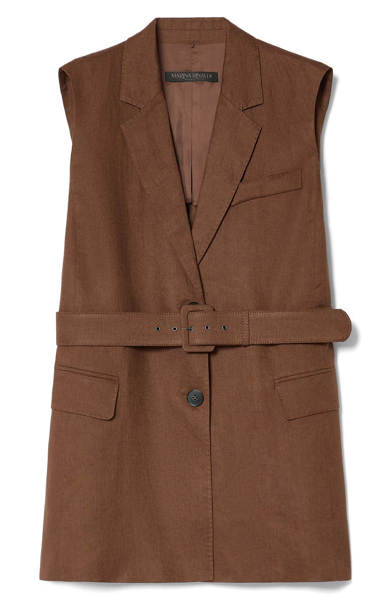 Marina Rinaldi Orli Belted Linen Vest, Alternate, color, Cocoa