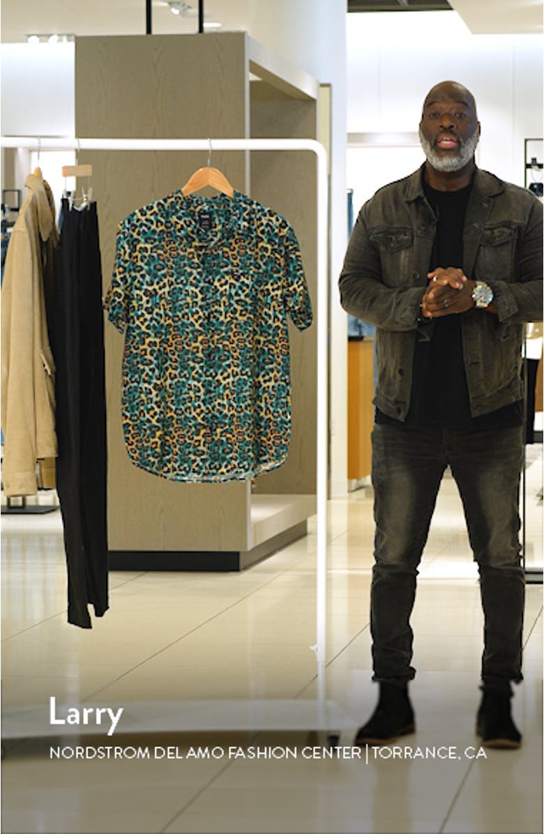 Cheeter Leopard Print Short Sleeve Cotton Button-Up Shirt, sales video thumbnail