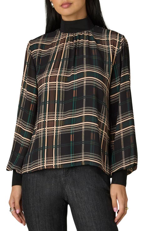 Plaid Mock Neck Top