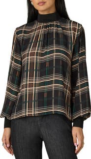 Wit & Wisdom Plaid Mock Neck Top