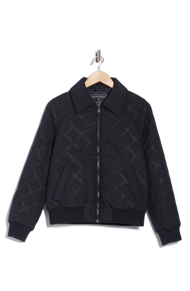 Bernardo Diamond Quilted Bomber Jacket, Alternate, color, Navy