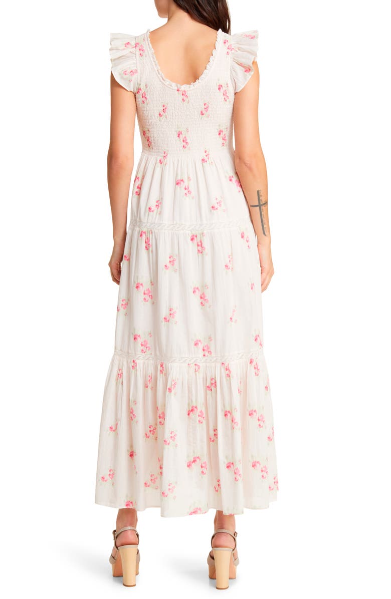 LoveShackFancy Chessie Floral Smocked Cotton Maxi Dress, Alternate, color, 
