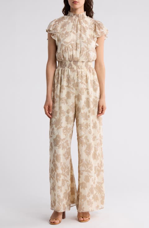 Floral Smocked Neck Jumpsuit