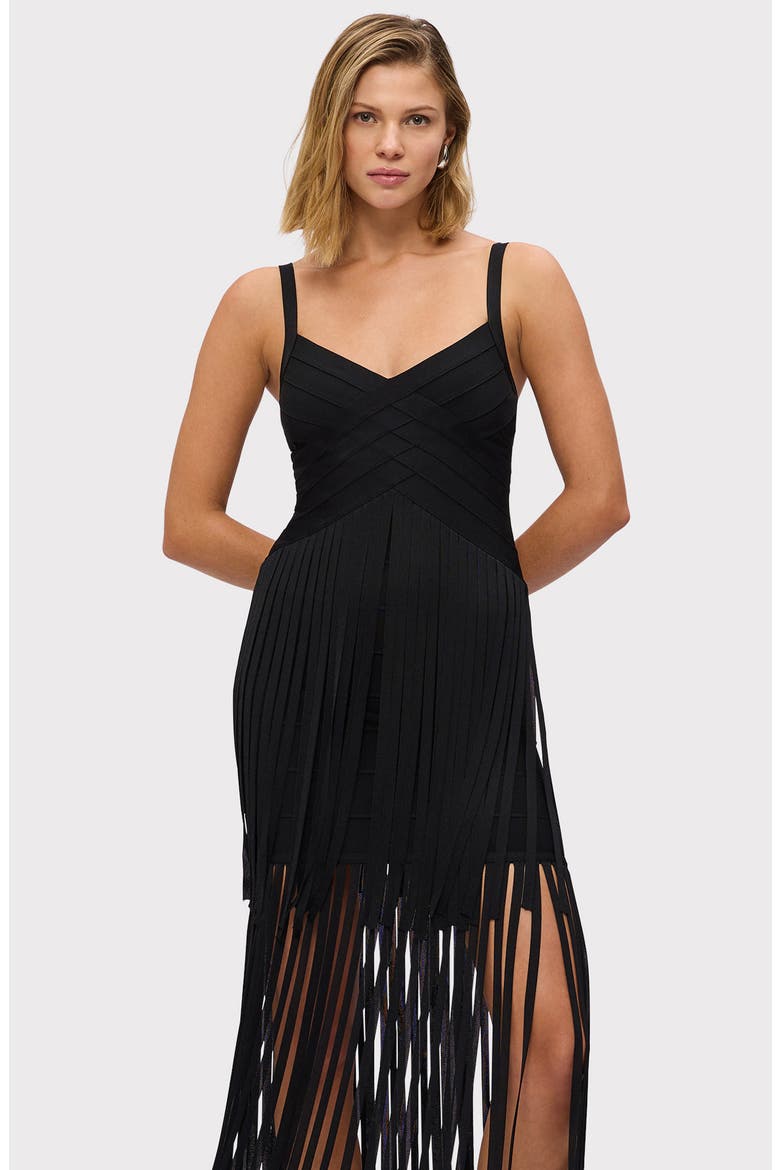 The Vivienne Fringe Gown, Alternate, color, BLACK