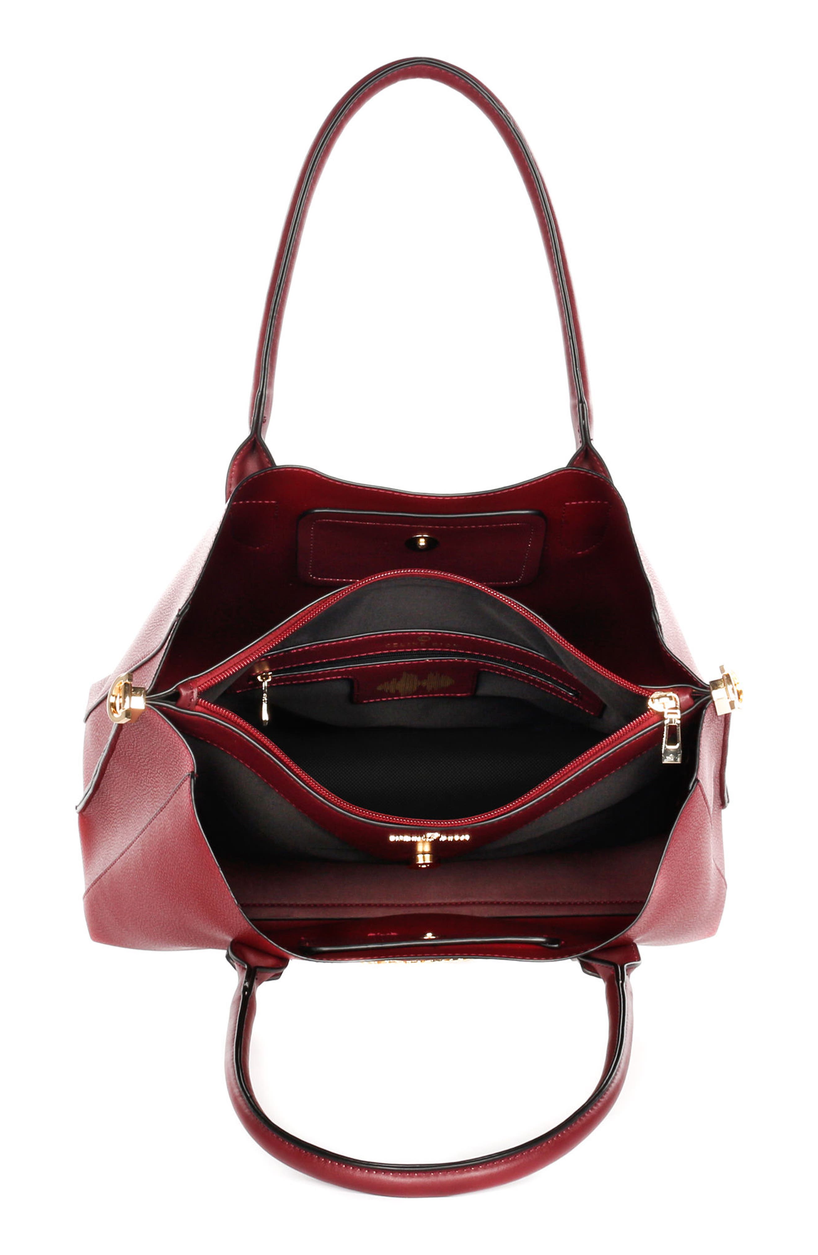 Céline Dion Symphony Faux Leather Satchel, Alternate, color, BURGUNDY