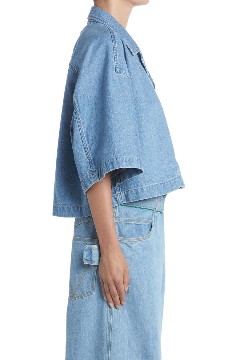Crop Bleached Cotton Denim Shirt, Alternate, color, LIGHT BLEACH