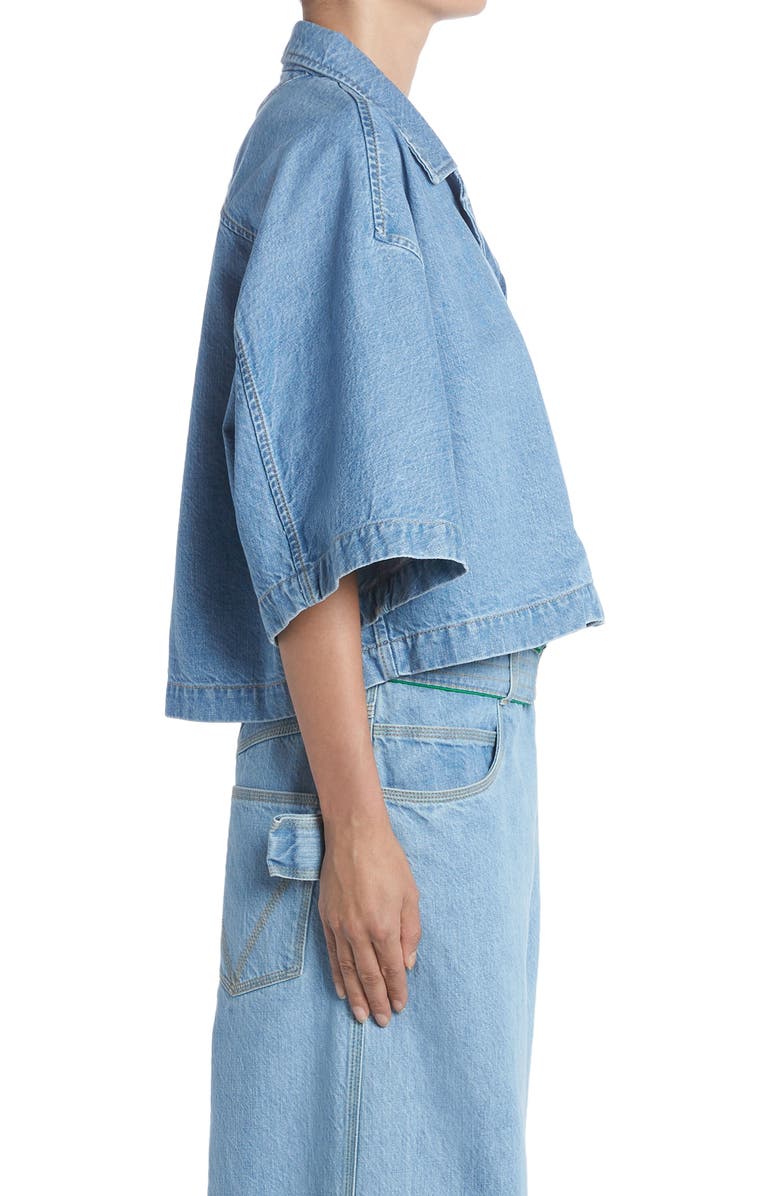 Bottega Veneta Crop Bleached Cotton Denim Shirt, Alternate, color, Light Bleach
