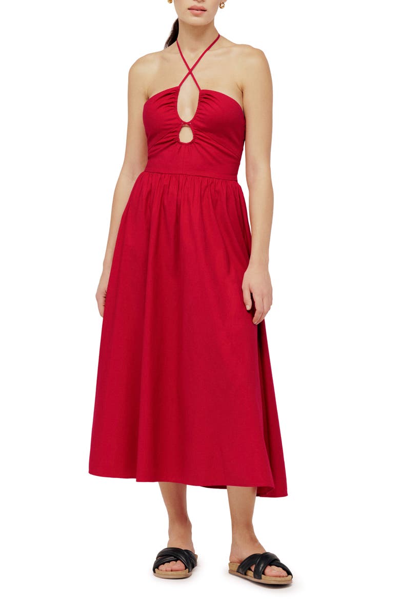 Stassie Halter Neck Dress, Main, color, CHERRY