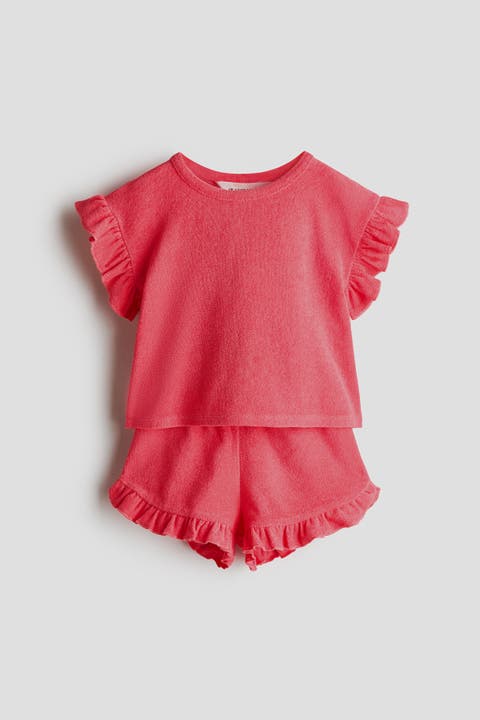 2-piece Frill-trimmed Terry Set