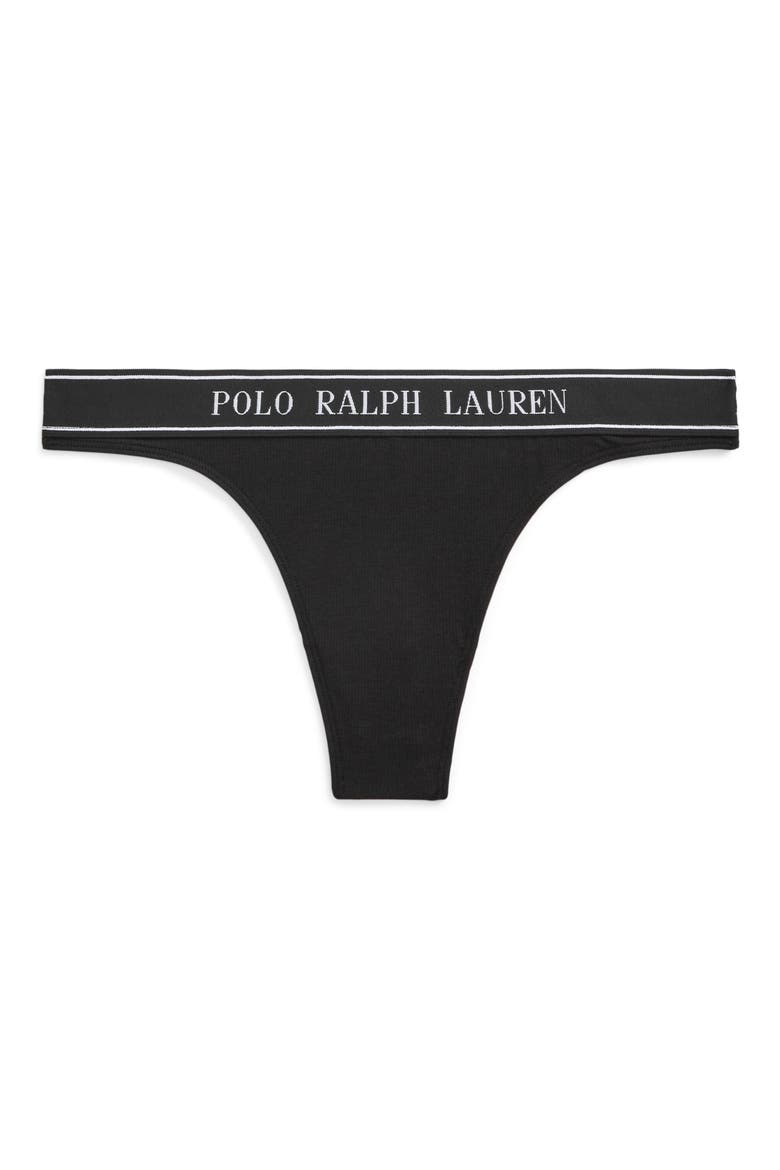 Mid Rise Cotton Blend Thong, Alternate, color, ONYX