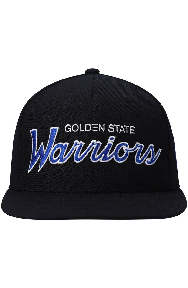 Mitchell & Ness Men's Mitchell & Ness Black Golden State Warriors Hardwood Classics Script 2.0 Snapback Hat, Alternate, color, Black