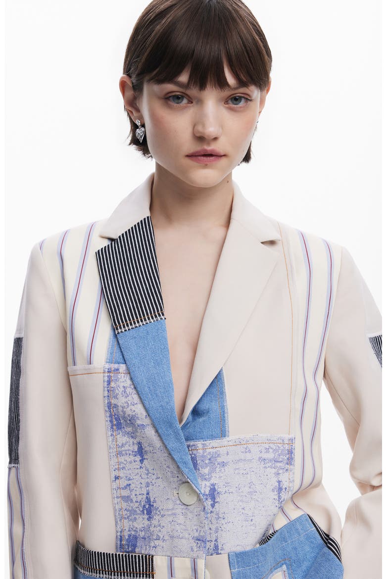 Patchwork Blazer, Alternate, color, WHITE