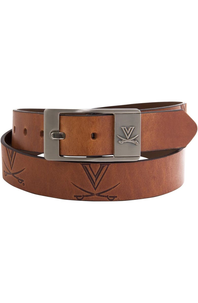 EAGLES WINGS Virginia Cavaliers Brandish Leather Belt, Main, color, Brown