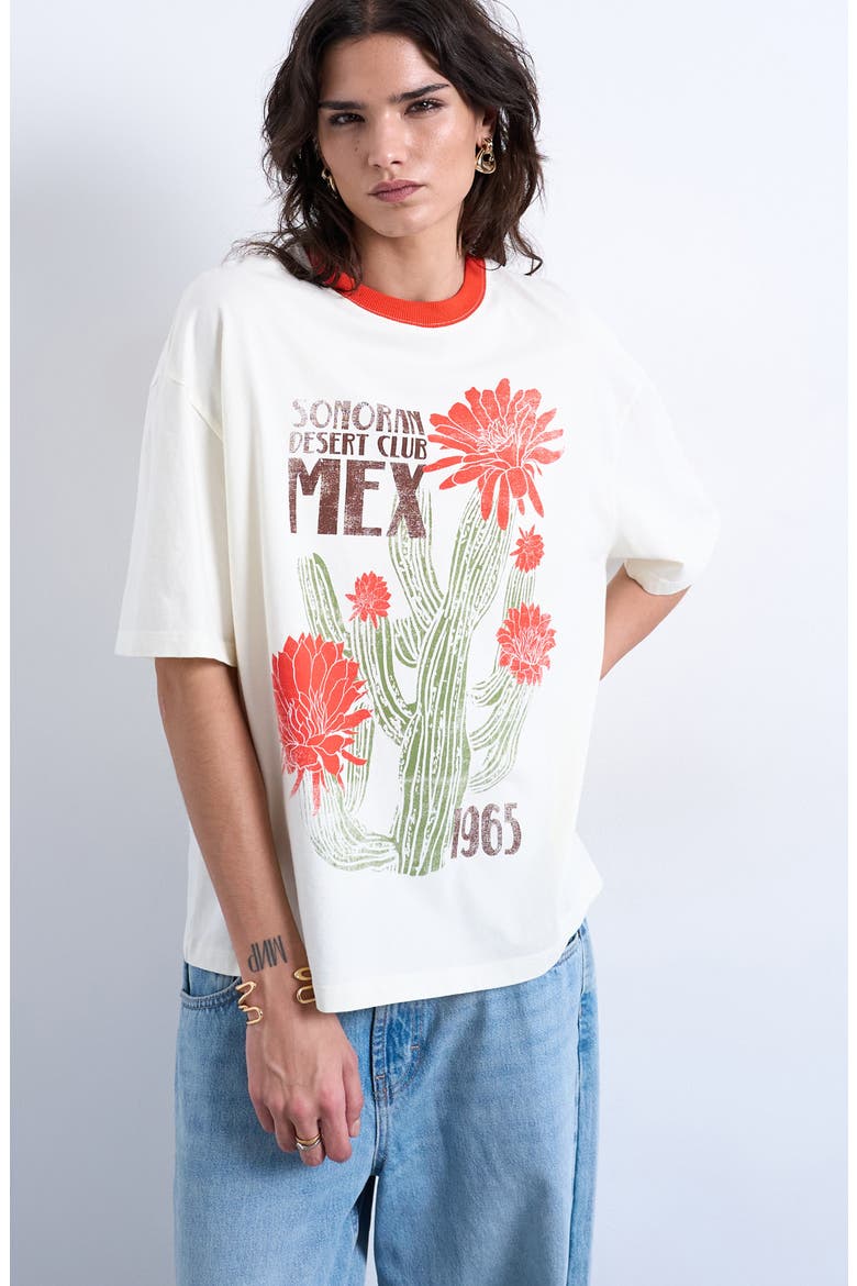 Cactus Graphic Contrast T-Shirt, Main, color, ECRU