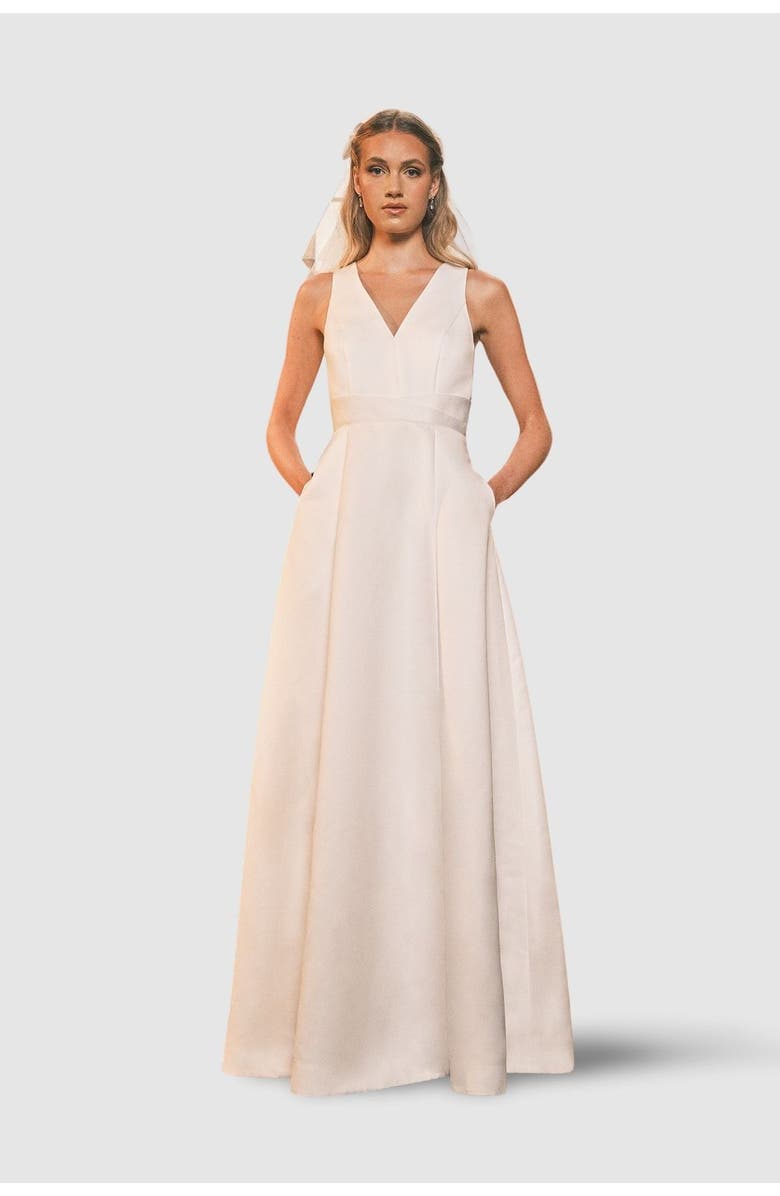 Coast Satin Plunge Maxi Wedding Dress, Main, color, Ivory