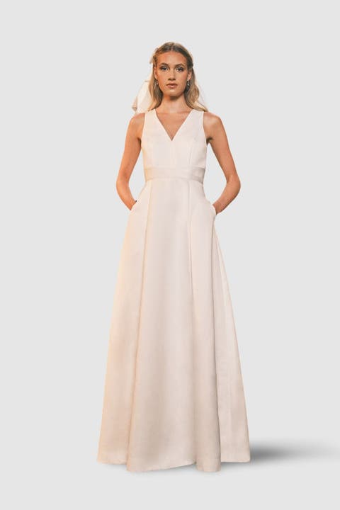 Satin Plunge Maxi Wedding Dress