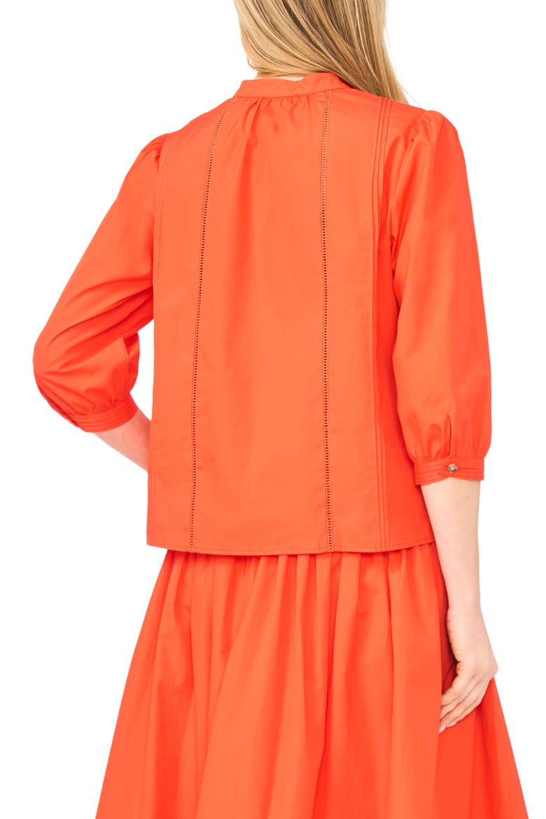 Camille Pleated Cotton Button-Up Top, Alternate, color, FIRE ORANGE