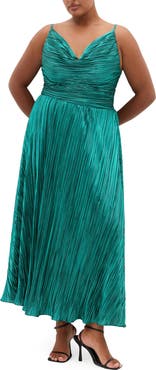 City Chic Kamila Plissé Metallic Sleeveless Maxi Dress